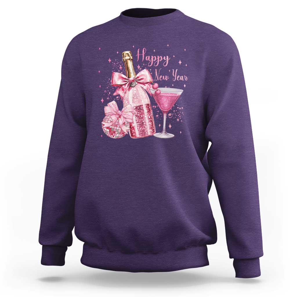 Happy New Year 2026 New Years Eve Party Sweatshirt Pink Cocktail Disco Ball - Wonder Print Shop