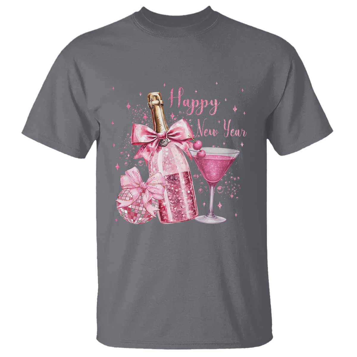 Happy New Year 2026 New Years Eve Party T Shirt Pink Cocktail Disco Ball - Wonder Print Shop