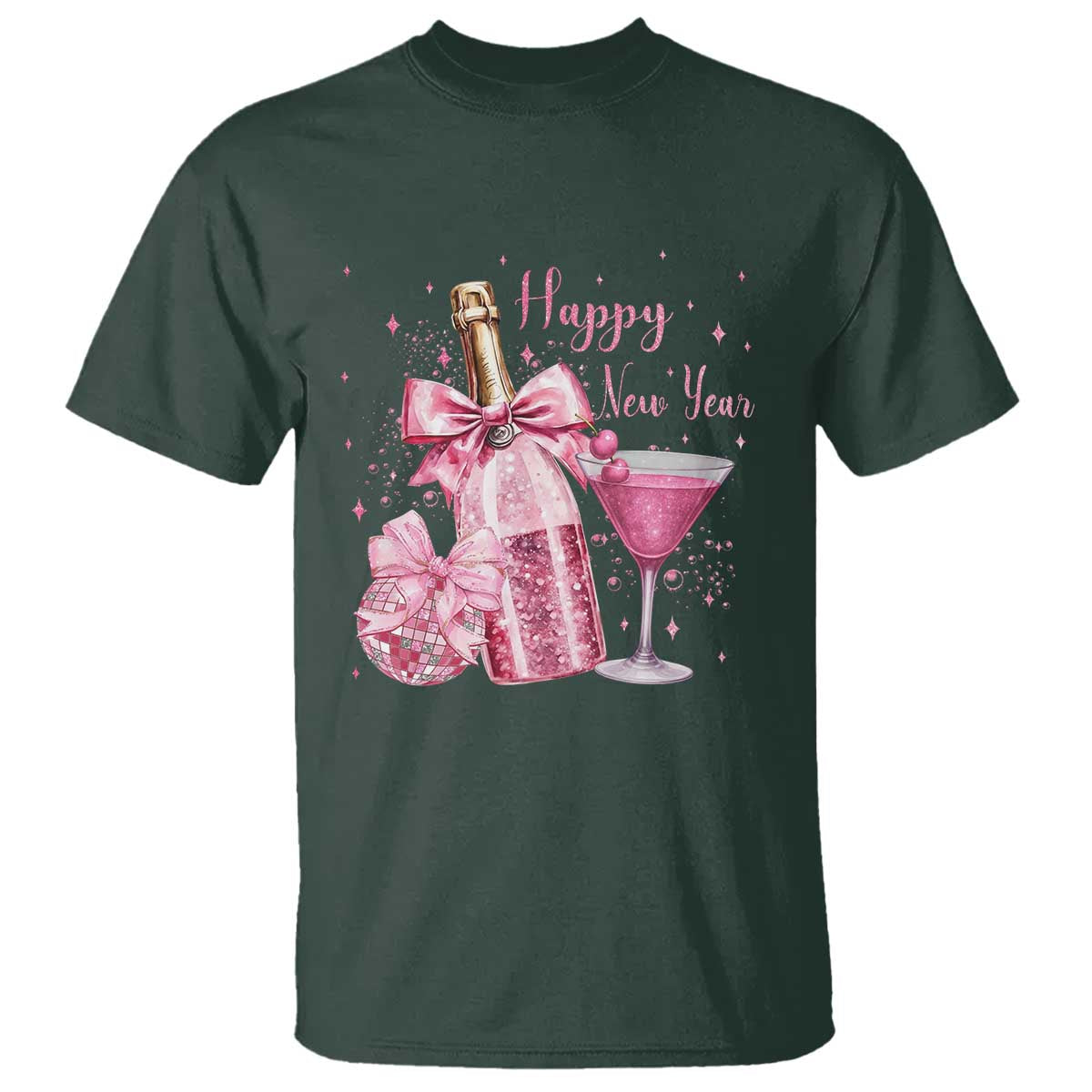 Happy New Year 2026 New Years Eve Party T Shirt Pink Cocktail Disco Ball - Wonder Print Shop