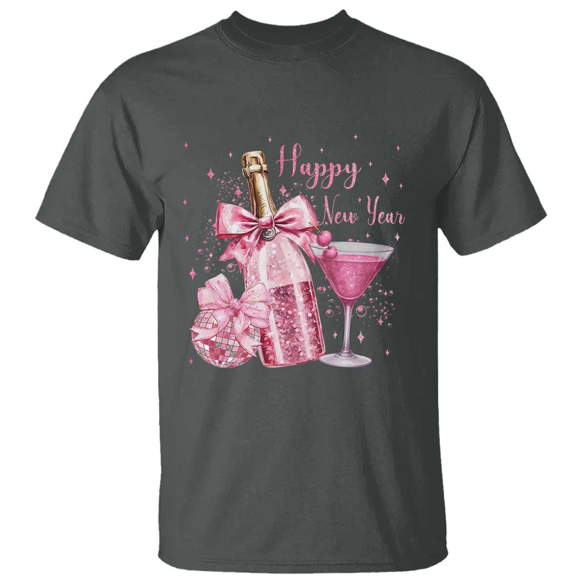 Happy New Year 2026 New Years Eve Party T Shirt Pink Cocktail Disco Ball - Wonder Print Shop