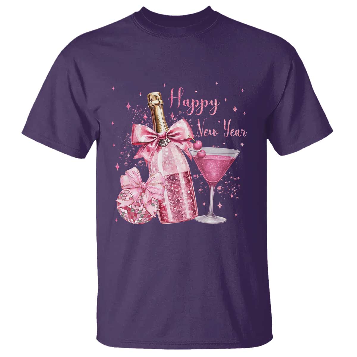 Happy New Year 2026 New Years Eve Party T Shirt Pink Cocktail Disco Ball - Wonder Print Shop