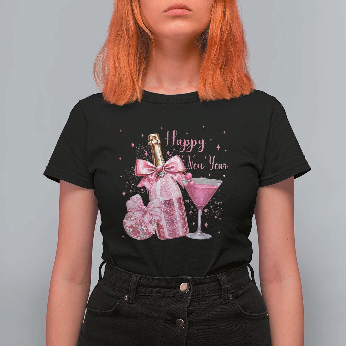 Happy New Year 2026 New Years Eve Party T Shirt For Women Pink Cocktail Disco Ball - Wonder Print Shop