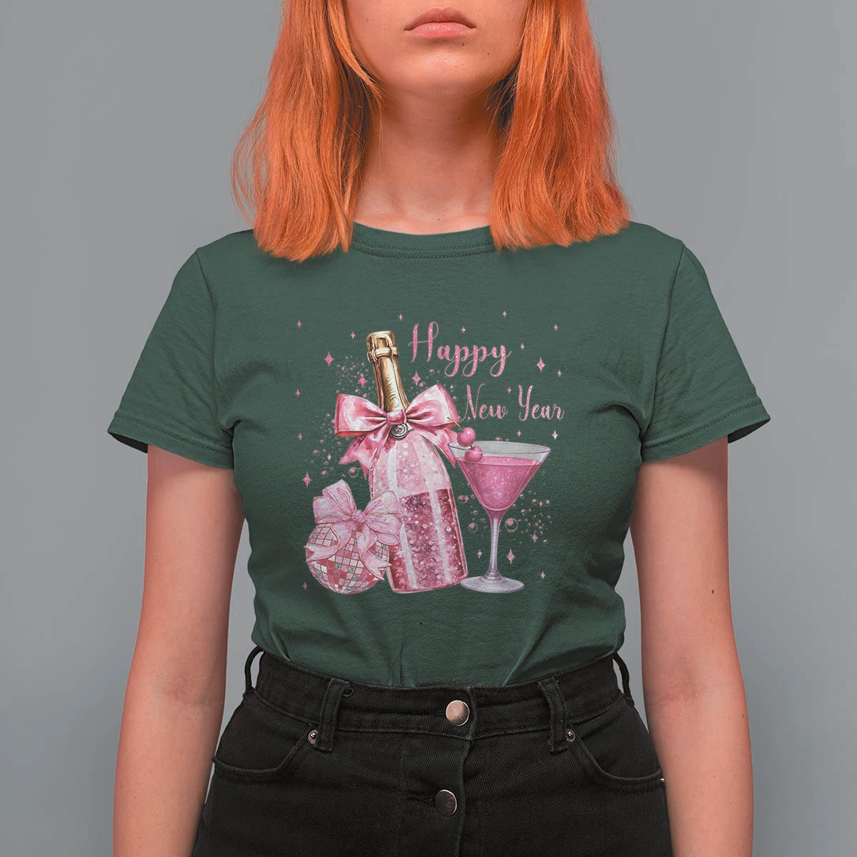 Happy New Year 2026 New Years Eve Party T Shirt For Women Pink Cocktail Disco Ball - Wonder Print Shop