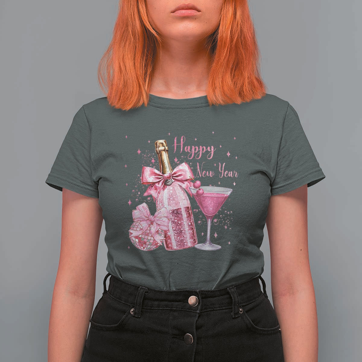 Happy New Year 2026 New Years Eve Party T Shirt For Women Pink Cocktail Disco Ball - Wonder Print Shop
