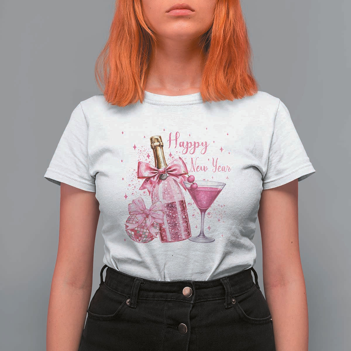 Happy New Year 2026 New Years Eve Party T Shirt For Women Pink Cocktail Disco Ball - Wonder Print Shop