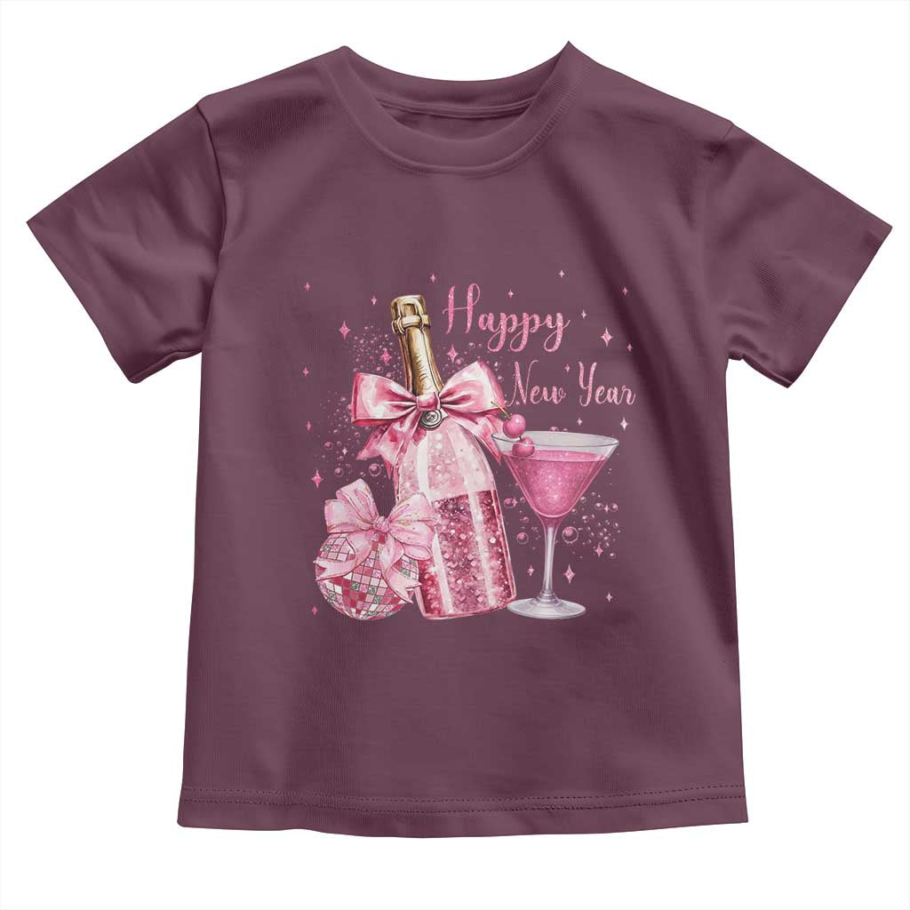 Happy New Year 2026 New Years Eve Party Toddler T Shirt Pink Cocktail Disco Ball - Wonder Print Shop