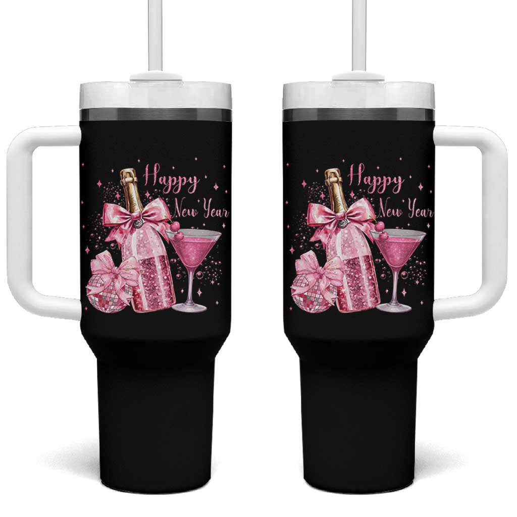 Happy New Year 2026 New Years Eve Party Tumbler With Handle Pink Cocktail Disco Ball - Wonder Print Shop