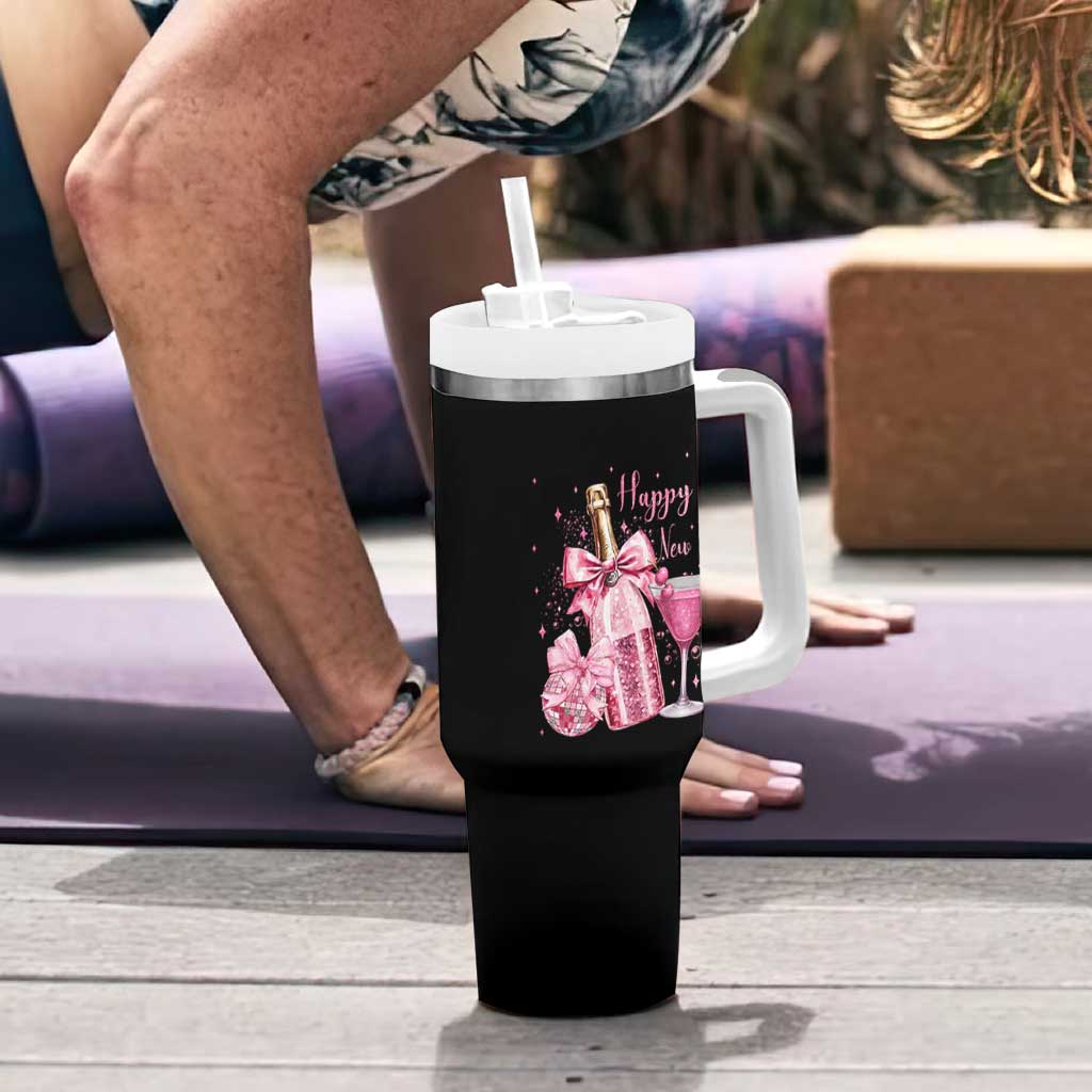 Happy New Year 2026 New Years Eve Party Tumbler With Handle Pink Cocktail Disco Ball - Wonder Print Shop
