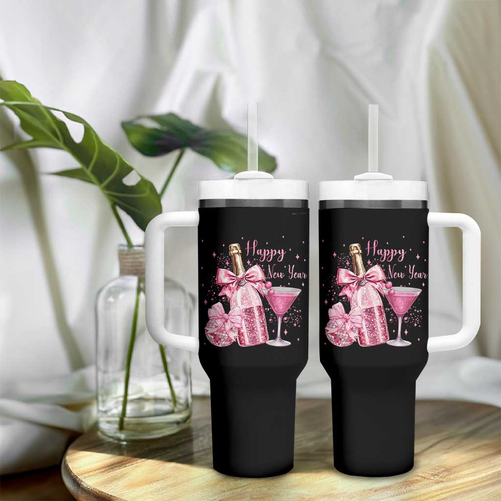 Happy New Year 2026 New Years Eve Party Tumbler With Handle Pink Cocktail Disco Ball - Wonder Print Shop