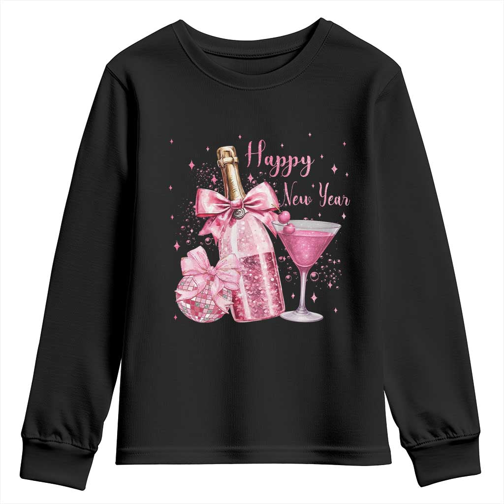 Happy New Year 2026 New Years Eve Party Youth Sweatshirt Pink Cocktail Disco Ball - Wonder Print Shop