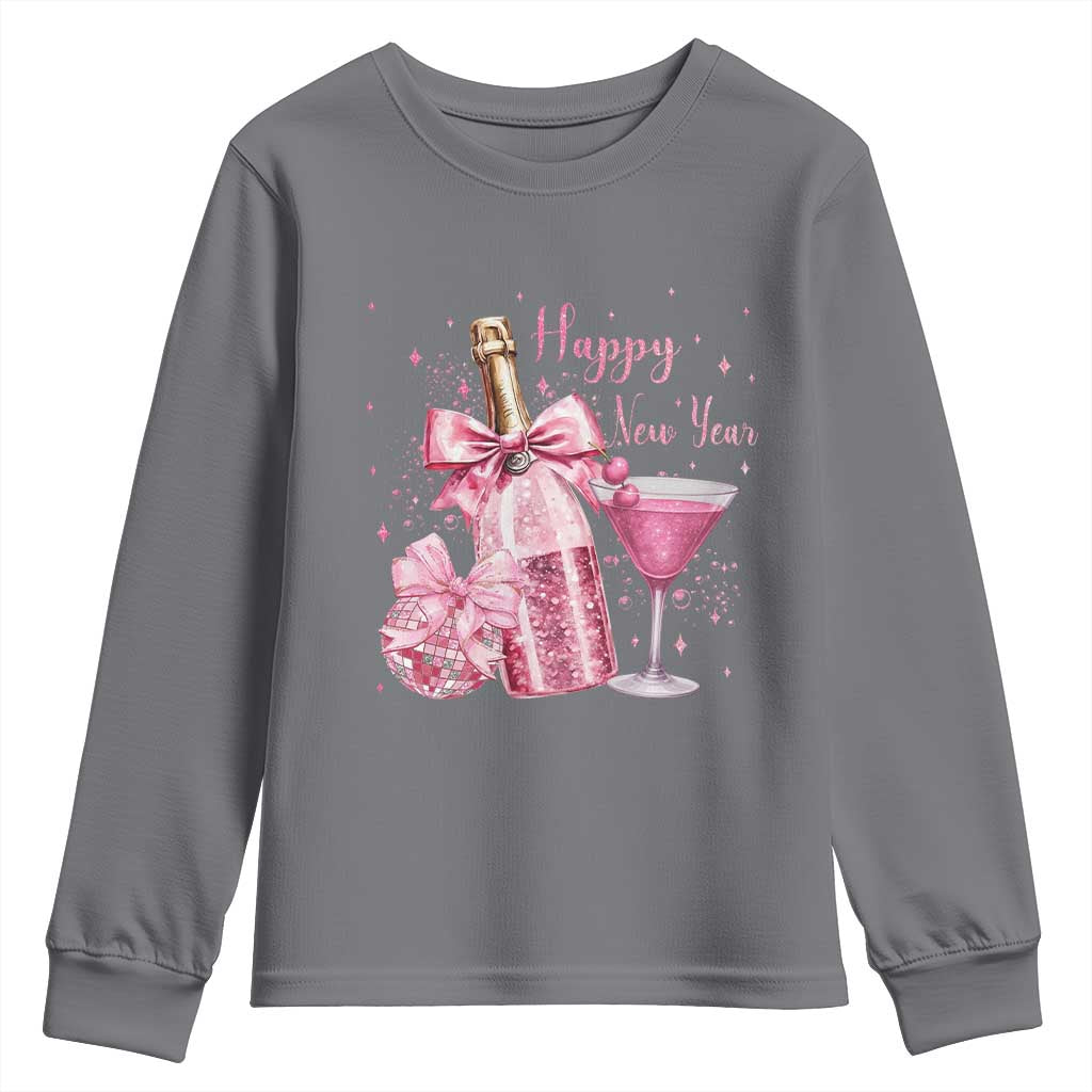Happy New Year 2026 New Years Eve Party Youth Sweatshirt Pink Cocktail Disco Ball - Wonder Print Shop