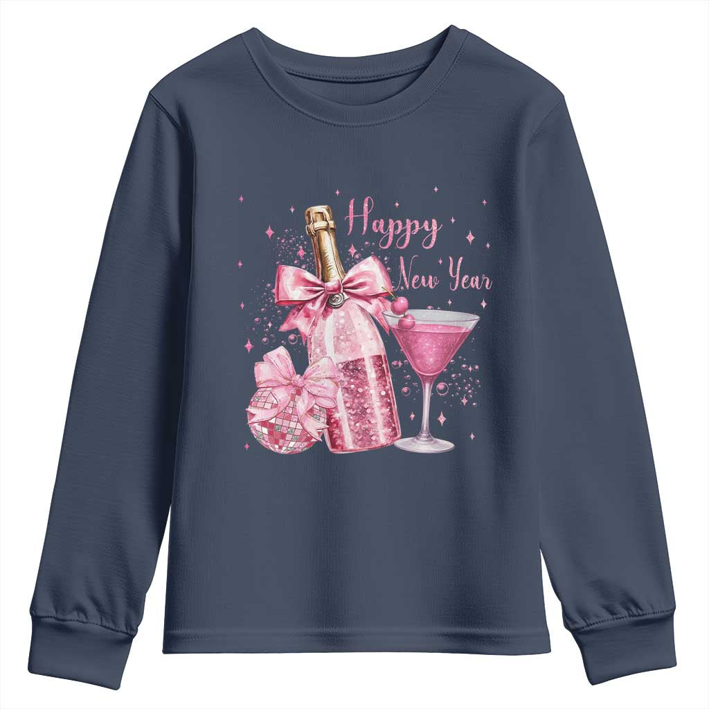 Happy New Year 2026 New Years Eve Party Youth Sweatshirt Pink Cocktail Disco Ball - Wonder Print Shop