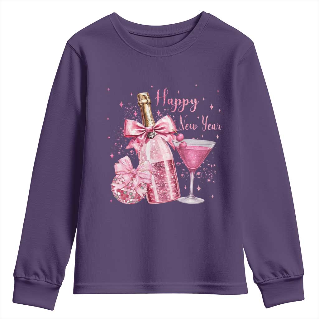 Happy New Year 2026 New Years Eve Party Youth Sweatshirt Pink Cocktail Disco Ball - Wonder Print Shop