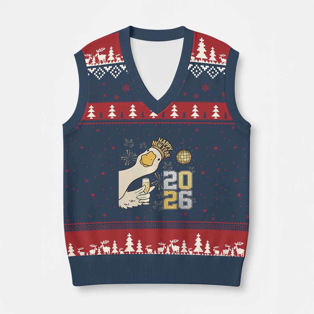 Funny New Years Eve Silly Goose 2026 V-Neck Knit Sweater Vest New Year Party - Wonder Print Shop