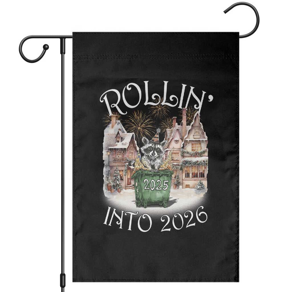 Funny Raccoon Rollin Into 2026 Garden Flag New Year Dumpster Fire Firework - Wonder Print Shop