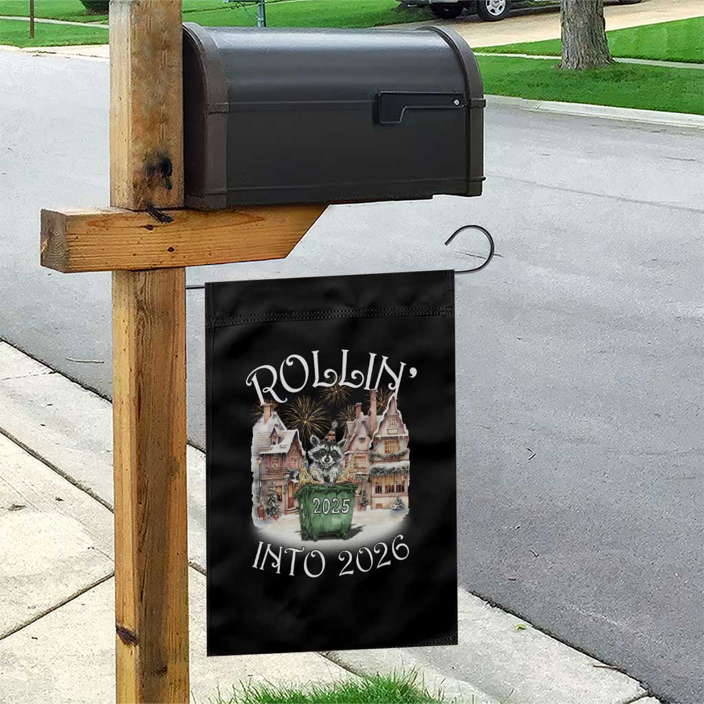 Funny Raccoon Rollin Into 2026 Garden Flag New Year Dumpster Fire Firework - Wonder Print Shop