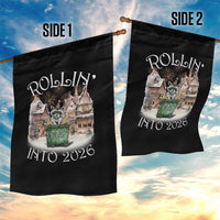 Funny Raccoon Rollin Into 2026 Garden Flag New Year Dumpster Fire Firework - Wonder Print Shop