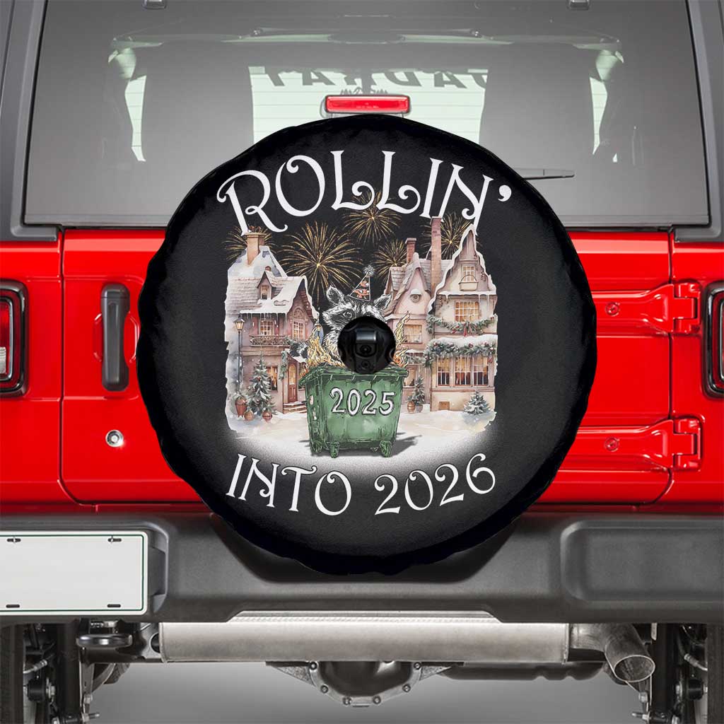 Funny Raccoon Rollin Into 2026 Spare Tire Cover New Year Dumpster Fire Firework - Wonder Print Shop