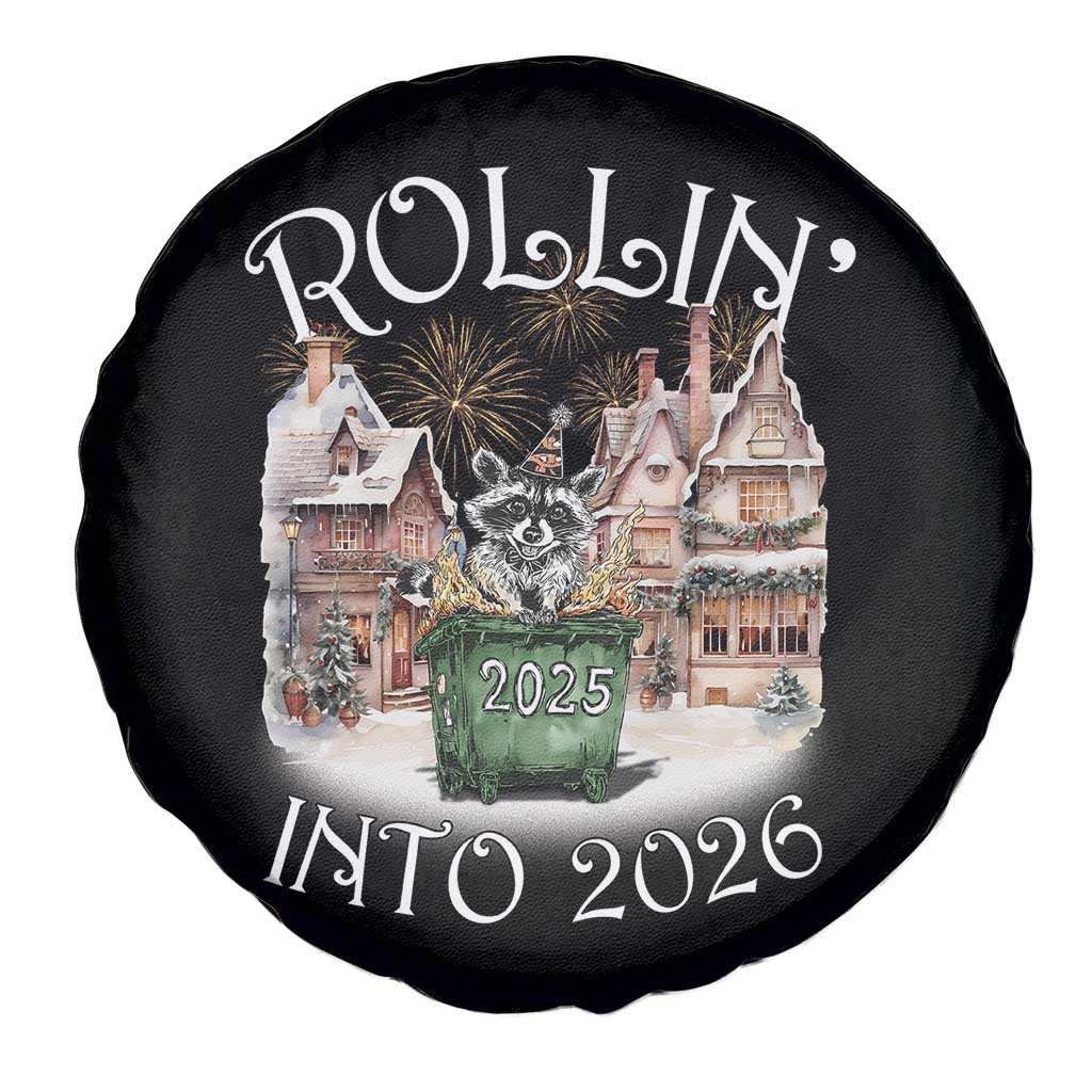 Funny Raccoon Rollin Into 2026 Spare Tire Cover New Year Dumpster Fire Firework - Wonder Print Shop