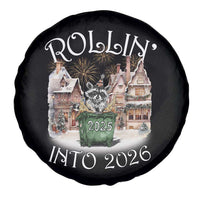 Funny Raccoon Rollin Into 2026 Spare Tire Cover New Year Dumpster Fire Firework - Wonder Print Shop