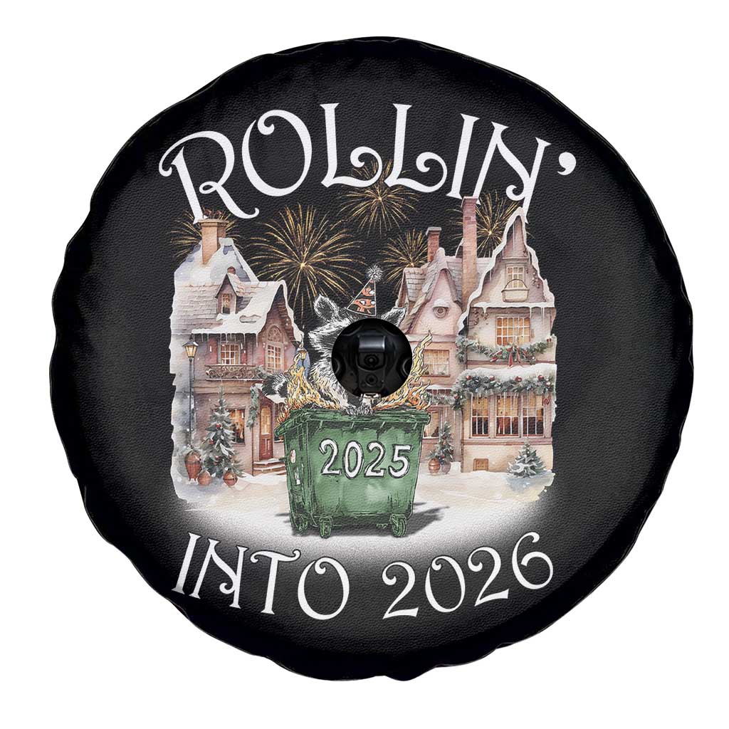 Funny Raccoon Rollin Into 2026 Spare Tire Cover New Year Dumpster Fire Firework - Wonder Print Shop