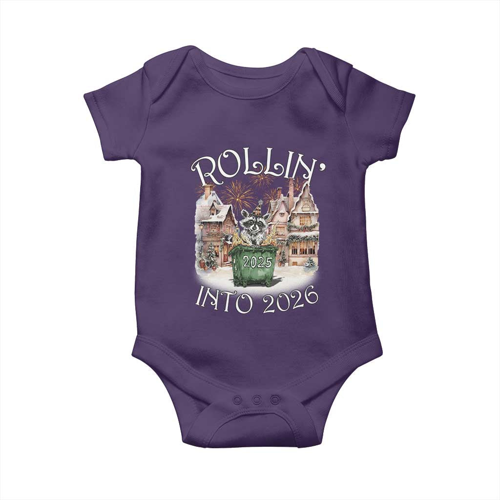 Funny Raccoon Rollin Into 2026 Baby Onesie New Year Dumpster Fire Firework - Wonder Print Shop