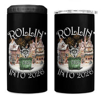 Funny Raccoon Rollin Into 2026 4 in 1 Can Cooler Tumbler New Year Dumpster Fire Firework - Wonder Print Shop