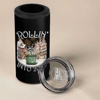 Funny Raccoon Rollin Into 2026 4 in 1 Can Cooler Tumbler New Year Dumpster Fire Firework - Wonder Print Shop