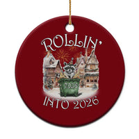 Funny Raccoon Rollin Into 2026 Ceramic Ornament New Year Dumpster Fire Firework - Wonder Print Shop