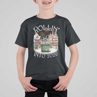 Funny Raccoon Rollin Into 2026 T Shirt For Kid New Year Dumpster Fire Firework - Wonder Print Shop