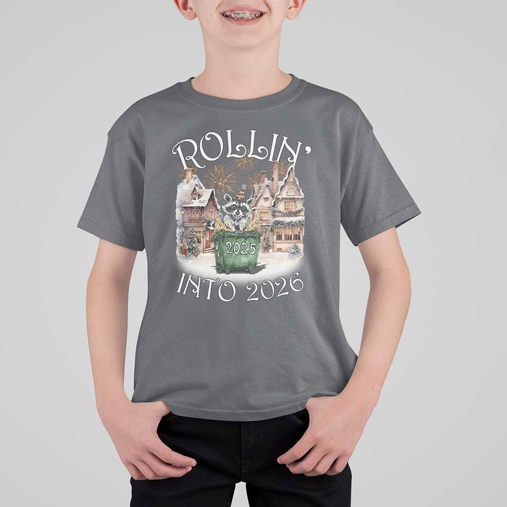 Funny Raccoon Rollin Into 2026 T Shirt For Kid New Year Dumpster Fire Firework - Wonder Print Shop
