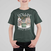 Funny Raccoon Rollin Into 2026 T Shirt For Kid New Year Dumpster Fire Firework - Wonder Print Shop