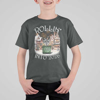 Funny Raccoon Rollin Into 2026 T Shirt For Kid New Year Dumpster Fire Firework - Wonder Print Shop
