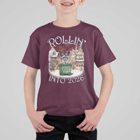 Funny Raccoon Rollin Into 2026 T Shirt For Kid New Year Dumpster Fire Firework - Wonder Print Shop