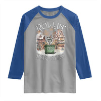 Funny Raccoon Rollin Into 2026 Raglan Shirt New Year Dumpster Fire Firework - Wonder Print Shop