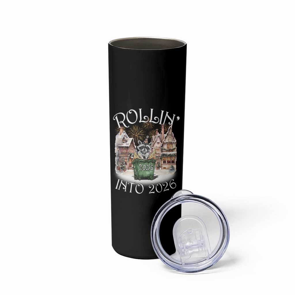 Funny Raccoon Rollin Into 2026 Skinny Tumbler New Year Dumpster Fire Firework - Wonder Print Shop