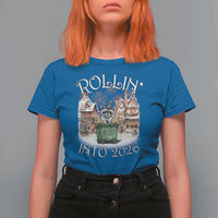 Funny Raccoon Rollin Into 2026 T Shirt For Women New Year Dumpster Fire Firework - Wonder Print Shop
