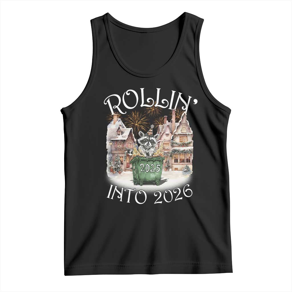Funny Raccoon Rollin Into 2026 Tank Top New Year Dumpster Fire Firework - Wonder Print Shop