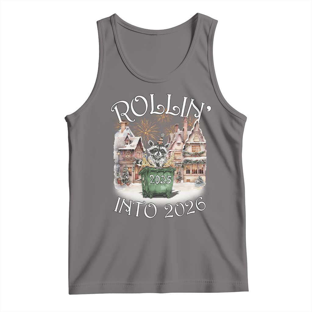Funny Raccoon Rollin Into 2026 Tank Top New Year Dumpster Fire Firework - Wonder Print Shop