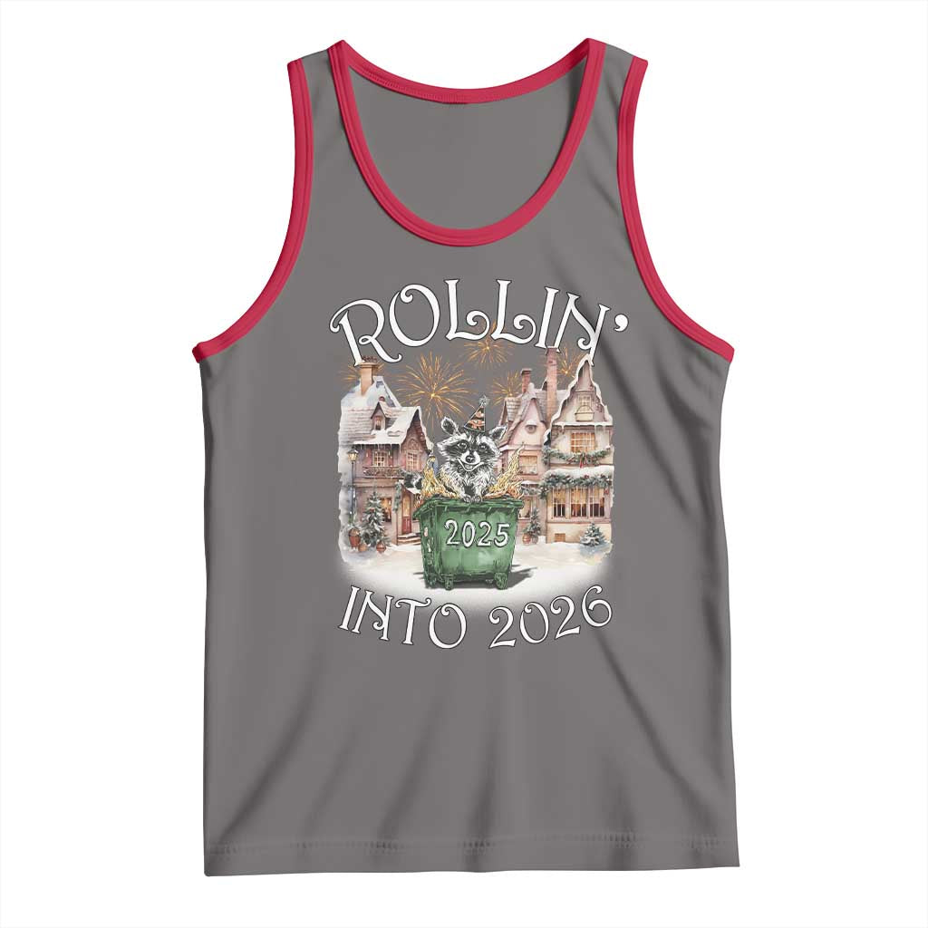 Funny Raccoon Rollin Into 2026 Tank Top New Year Dumpster Fire Firework - Wonder Print Shop