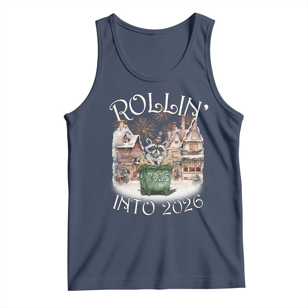 Funny Raccoon Rollin Into 2026 Tank Top New Year Dumpster Fire Firework - Wonder Print Shop