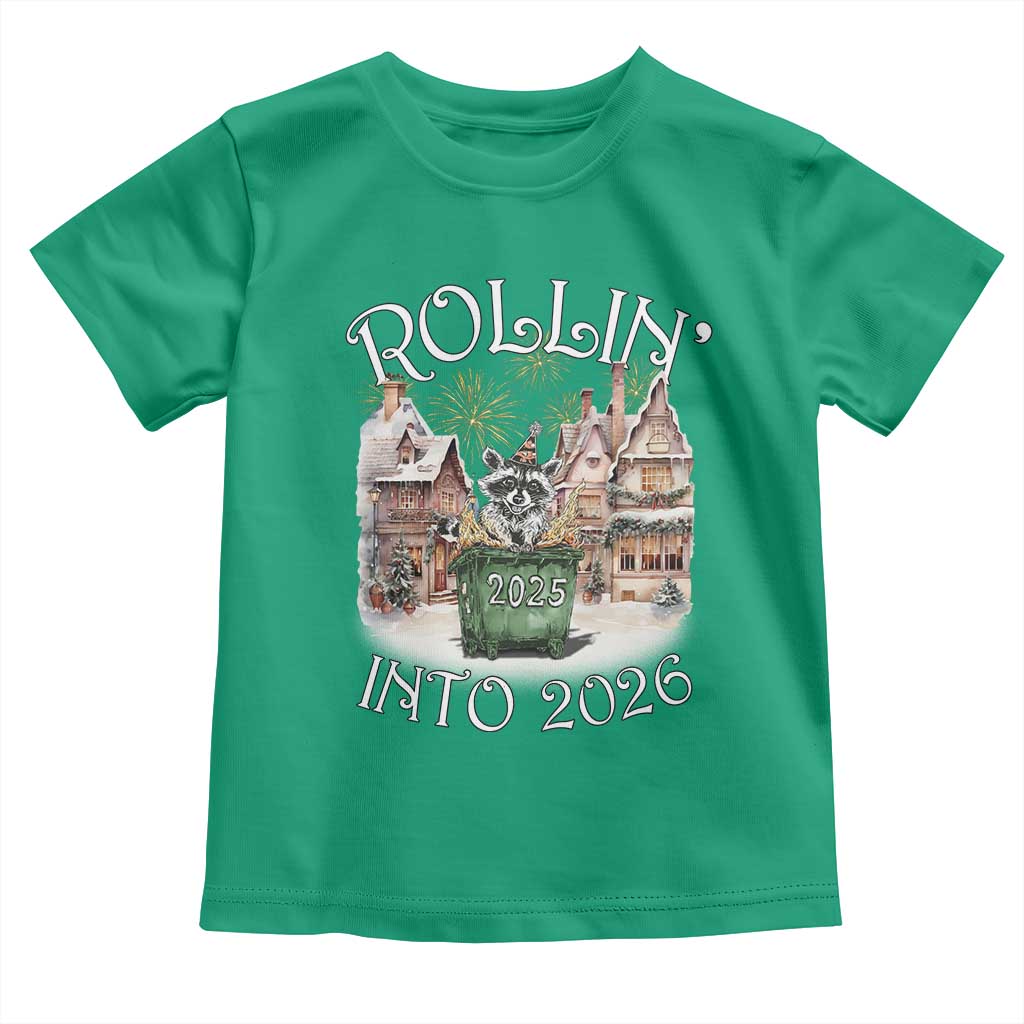 Funny Raccoon Rollin Into 2026 Toddler T Shirt New Year Dumpster Fire Firework - Wonder Print Shop