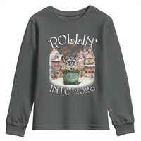 Funny Raccoon Rollin Into 2026 Youth Sweatshirt New Year Dumpster Fire Firework - Wonder Print Shop