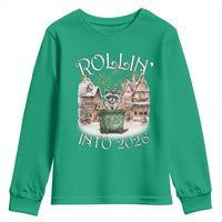 Funny Raccoon Rollin Into 2026 Youth Sweatshirt New Year Dumpster Fire Firework - Wonder Print Shop