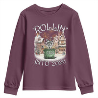 Funny Raccoon Rollin Into 2026 Youth Sweatshirt New Year Dumpster Fire Firework - Wonder Print Shop