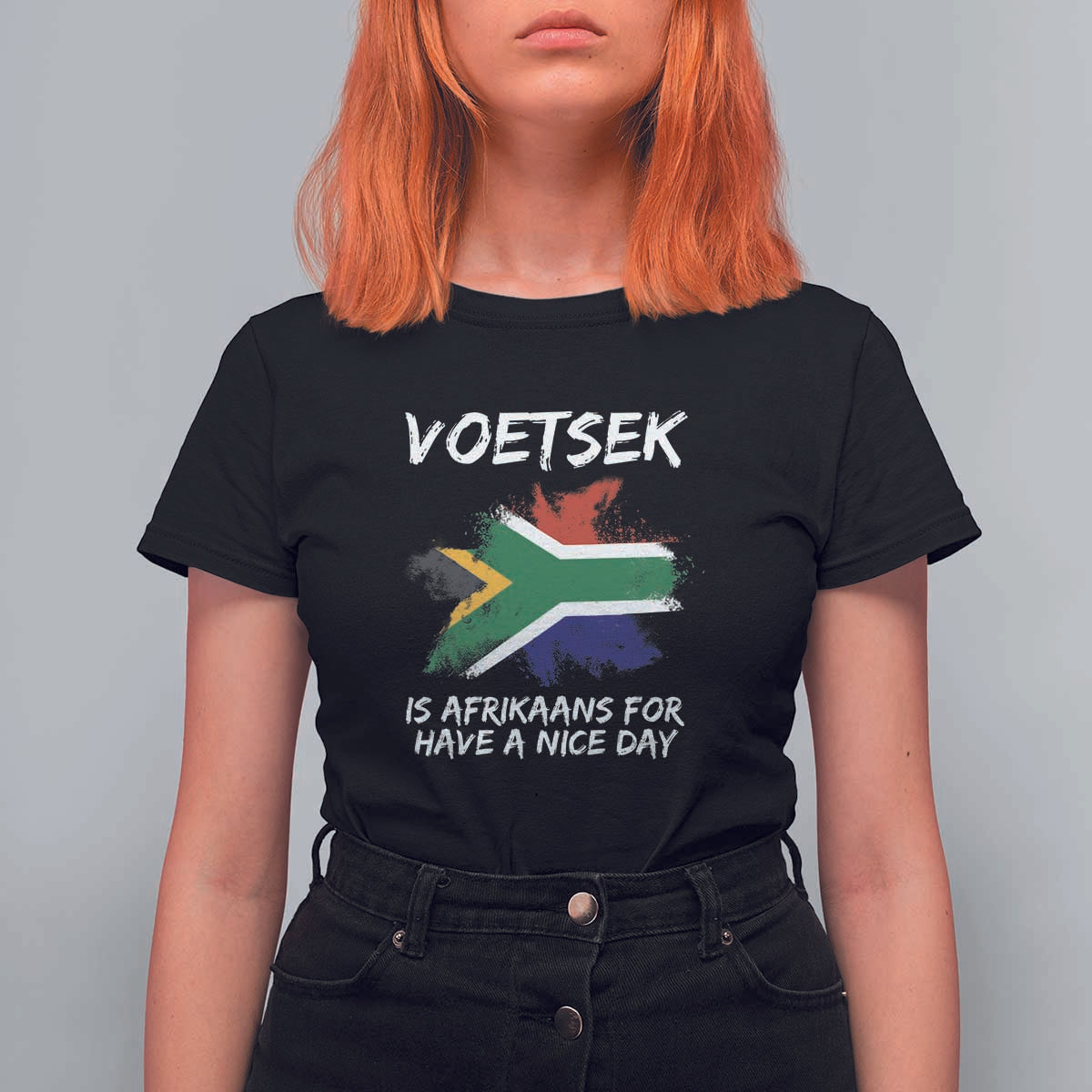 Funny Voetsek Is Afrikaans For Have A Nice Day T Shirt For Women Vintage Saffa Flag