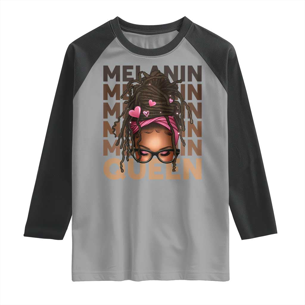 African American Pride Raglan Shirt Melanin Queen Afro Messy Bun