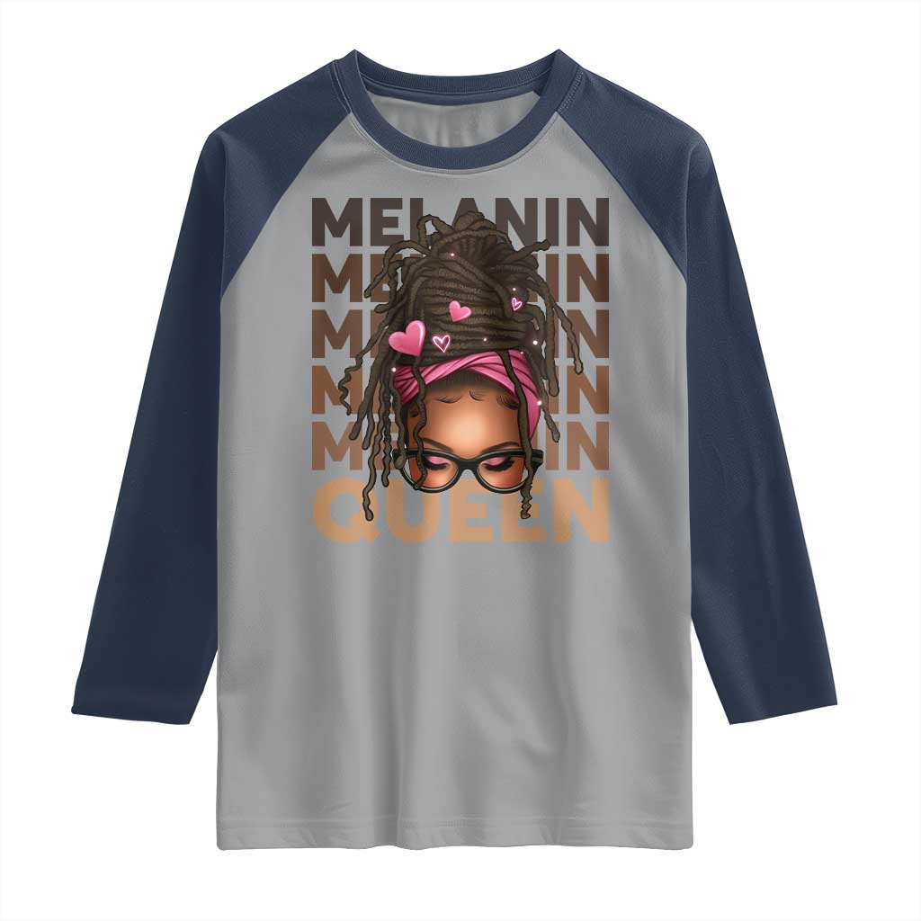African American Pride Raglan Shirt Melanin Queen Afro Messy Bun