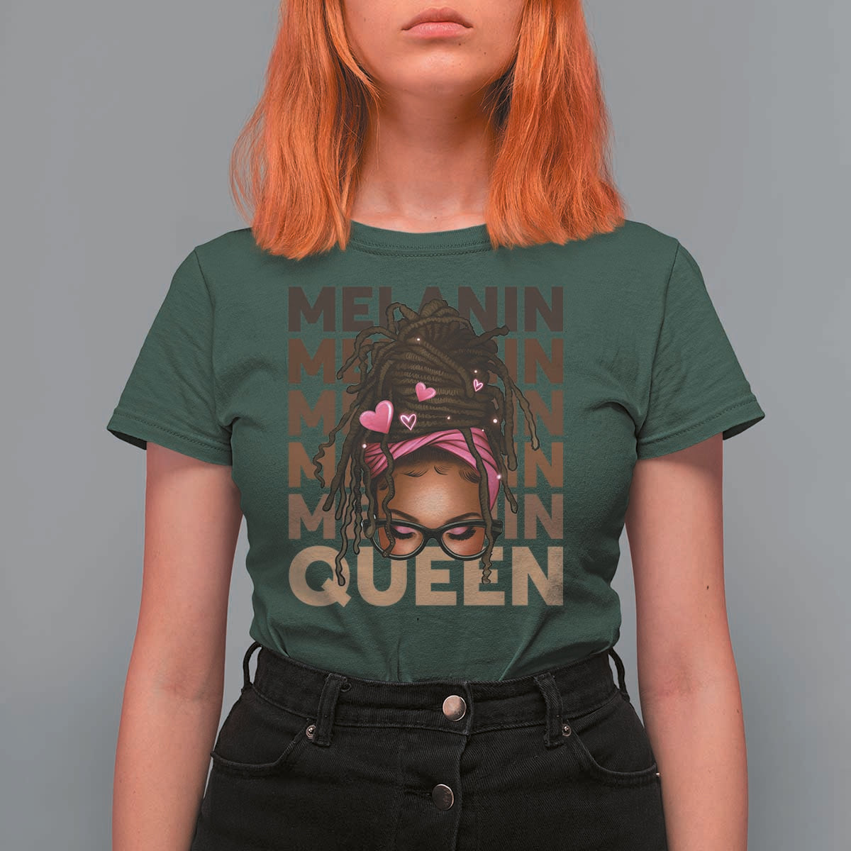 African American Pride T Shirt For Women Melanin Queen Afro Messy Bun