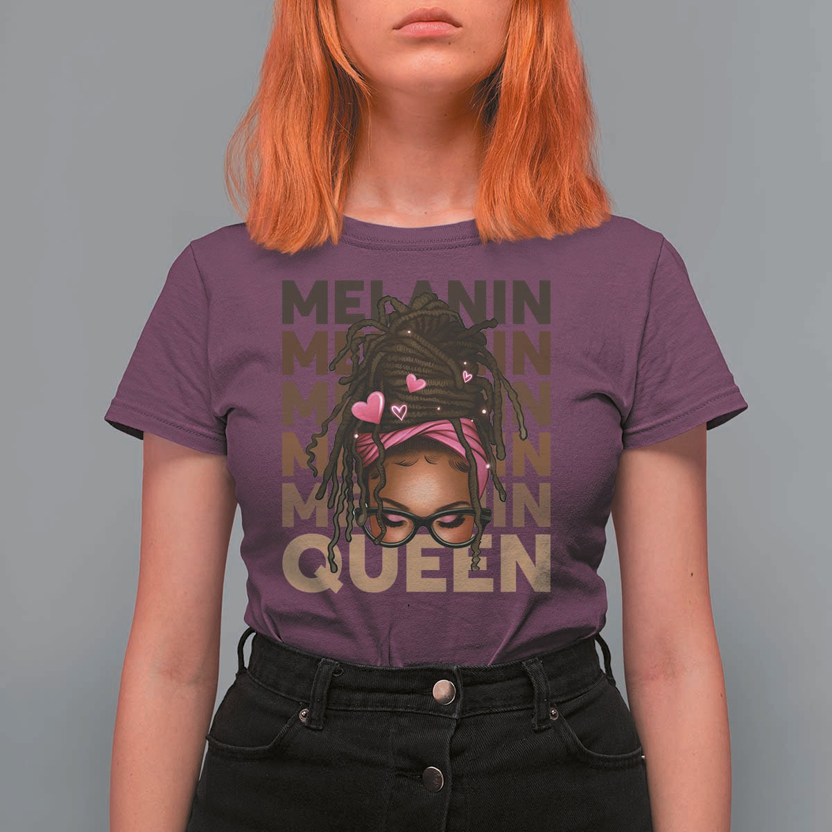 African American Pride T Shirt For Women Melanin Queen Afro Messy Bun